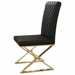 Best deal ๐ Homary Upholstered Black PU Leather Dining Chair Set Of 2 Stainless Steel Leg Gold โค๏ธ