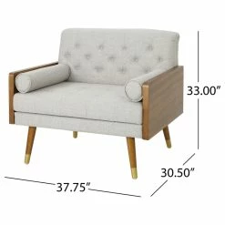 Promo 🔥 GDFStudio GDF Studio Greta Mid Century Modern Fabric Club Chair, Beige/Dark Walnut 🔥 -Living Room Furniture Shop cce1eaef01e12918 8191 w800 h800 b1 p0