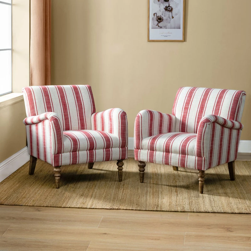 Hot Sale 🛒 Karat Home Stripe Armchair Set Of 2, Red 🎉 2 Hot Sale 🛒 Karat Home Stripe Armchair Set Of 2, Red 🎉 - Image 2