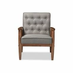 Best reviews of 😀 Baxton Studio Sorrento Retro Upholstered Wooden Lounge Chair, Gray Fabric ✔️