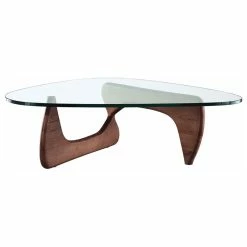 Top 10 🔥 Interior Modern Abstract Triangle Glass Top Modern Coffee Table Wooden Base, Walnut ✔️