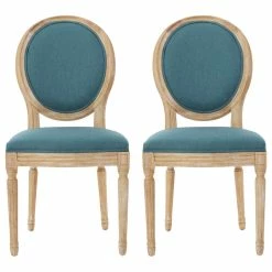 Deals 🧨 GDFStudio GDF Studio Phinnaeus French Country Fabric Dining Chairs (Set Of 2), Dark Teal ⭐