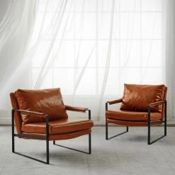 Best deal 🔥 Art Leon Mid Century Modern Faux Leather Accent Armchair, Cognac ⭐ -Living Room Furniture Shop d691a28f01582d33 8749 w800 h800 b0 p0