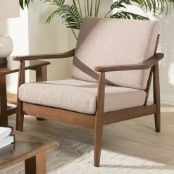 Wholesale 🔔 Baxton Studio Venza Mid-Century Modern Walnut Wood Light Brown Fabric Upholstered Lounge Chair 🎁 -Living Room Furniture Shop dba13e8e0d9c9432 0347 w800 h800 b0 p0
