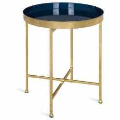 Cheapest 👍 Uniek Celia Round Metal Side Table, Gold Navy Blue 👏