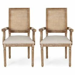 Discount 🌟 GDFStudio Zentner Wood And Cane Upholstered Dining Chair, Beige + Natural, Set Of 2 🥰