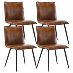 Budget ⭐ Duhome Elegant Lifestyle Set Of 4 Minimalist Faux Leather Side Chairs For Dining Room, Yellowish-Brown 🌟
