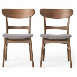 Best Sale ๐ GDFStudio GDF Studio Helen Mid Century Dining Chair, Set Of 2, Dark Gray/Natural Walnut ๐