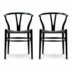 Buy 🔔 Homedotdot Wood Dining Chairs With Open Y Back For Kitchen, Set Of 2, Black 👏
