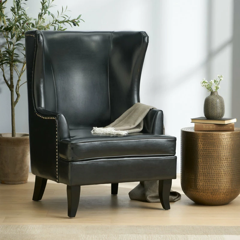 Best Sale 🎉 GDFStudio GDF Studio Jameson Tall Wingback Leather Club Chair, Black 😉 2 Best Sale 🎉 GDFStudio GDF Studio Jameson Tall Wingback Leather Club Chair, Black 😉 - Image 2