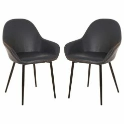 Best Pirce 🎁 Glitzhome Mid-Century Modern Vintage Navy Blue Leatherette Dining Armchair, Set Of 2 😉