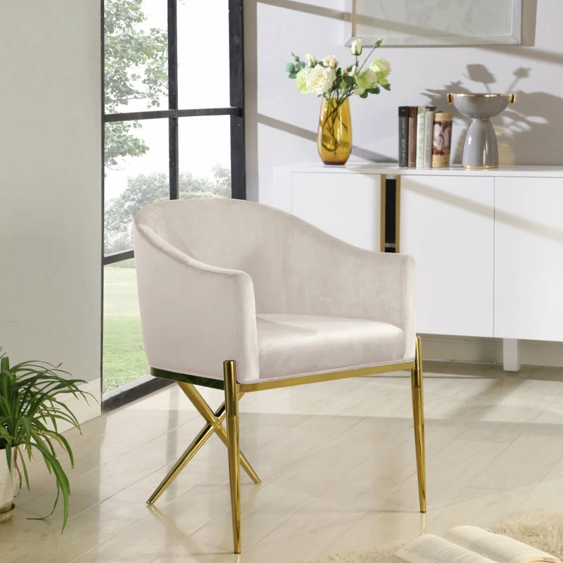 Hot Sale 👏 Meridian Furniture Xavier Velvet Dining Chair, Cream, Gold Legs 👏 4 Hot Sale 👏 Meridian Furniture Xavier Velvet Dining Chair, Cream, Gold Legs 👏 - Image 4