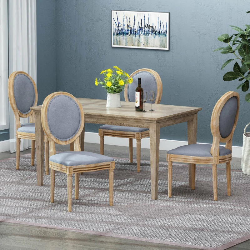 Outlet 👍 GDFStudio Jerome French Country Dining Chairs, Set Of 4, Light Gray/Natural, Fabric, Rubberwood 🎁 2 Outlet 👍 GDFStudio Jerome French Country Dining Chairs, Set Of 4, Light Gray/Natural, Fabric, Rubberwood 🎁 - Image 2