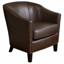 Budget โ๏ธ GDFStudio GDF Studio Carlton Tub Design Club Chair With Nailheads Accents, Brown Leather โค๏ธ
