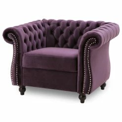 Wholesale 🛒 GDFStudio Leila Chesterfield Velvet Club Chair, Blackberry, Dark Brown ❤️