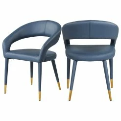 Deals 🔔 Meridian Furniture Destiny Dining Chair, Navy, Faux Leather 👍