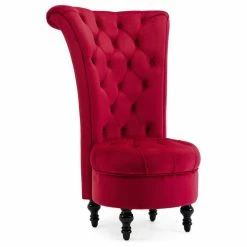Flash Sale ⌛ Belleze Royal High Back Velvet Tufted Ottoman Chair, Red ❤️