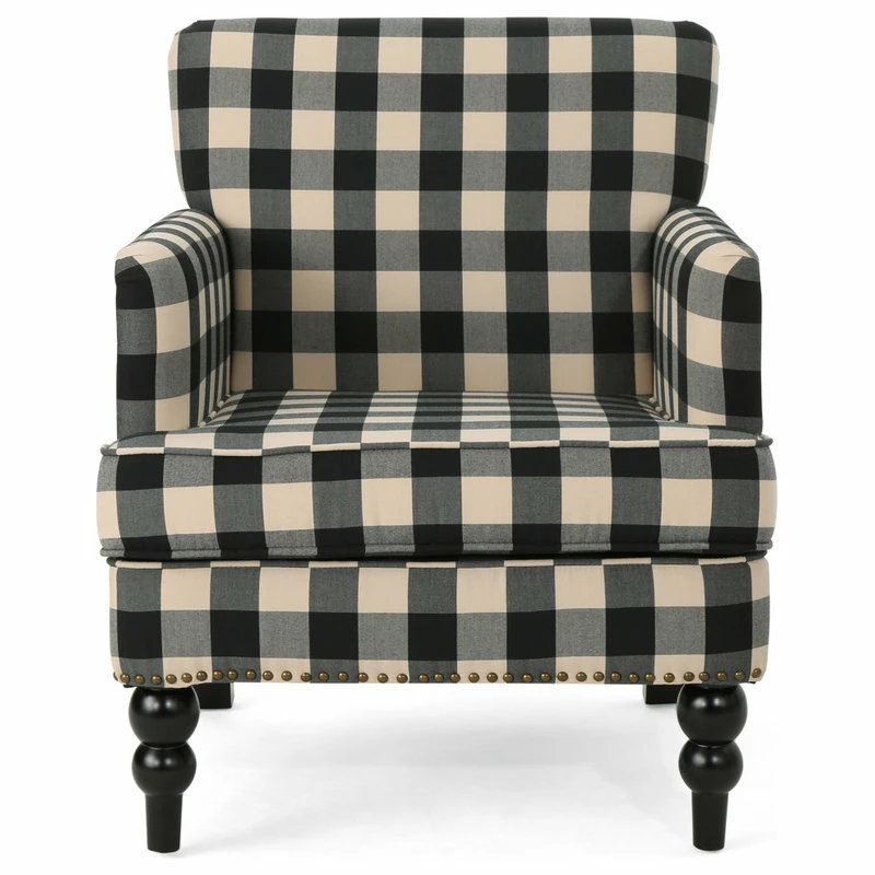 Budget π₯ GDFStudio GDF Studio Eve Tufted Fabric Club Chair, Black Checkerboard/Dark Brown β€οΈ 4 Budget π₯ GDFStudio GDF Studio Eve Tufted Fabric Club Chair, Black Checkerboard/Dark Brown β€οΈ - Image 4