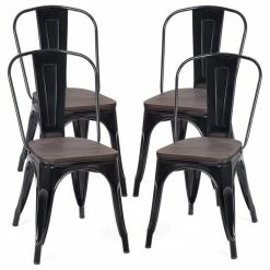 Discount ⌛ Costway Set Of 4 Dining Side Chair Stackable Bistro Metal Wood Stool Black ✔️ -Living Room Furniture Shop ff91ebf20e7db566 4817 w800 h800 b1 p0