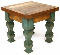 Best Sale 😀 Mexican Imports Rustic Old Door End Table, Turquoise 🎉